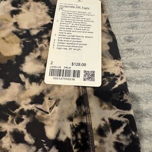 Lululemon Invigorate High Rise 28” Leggings black/cream Tie Dye Size 2 NWT